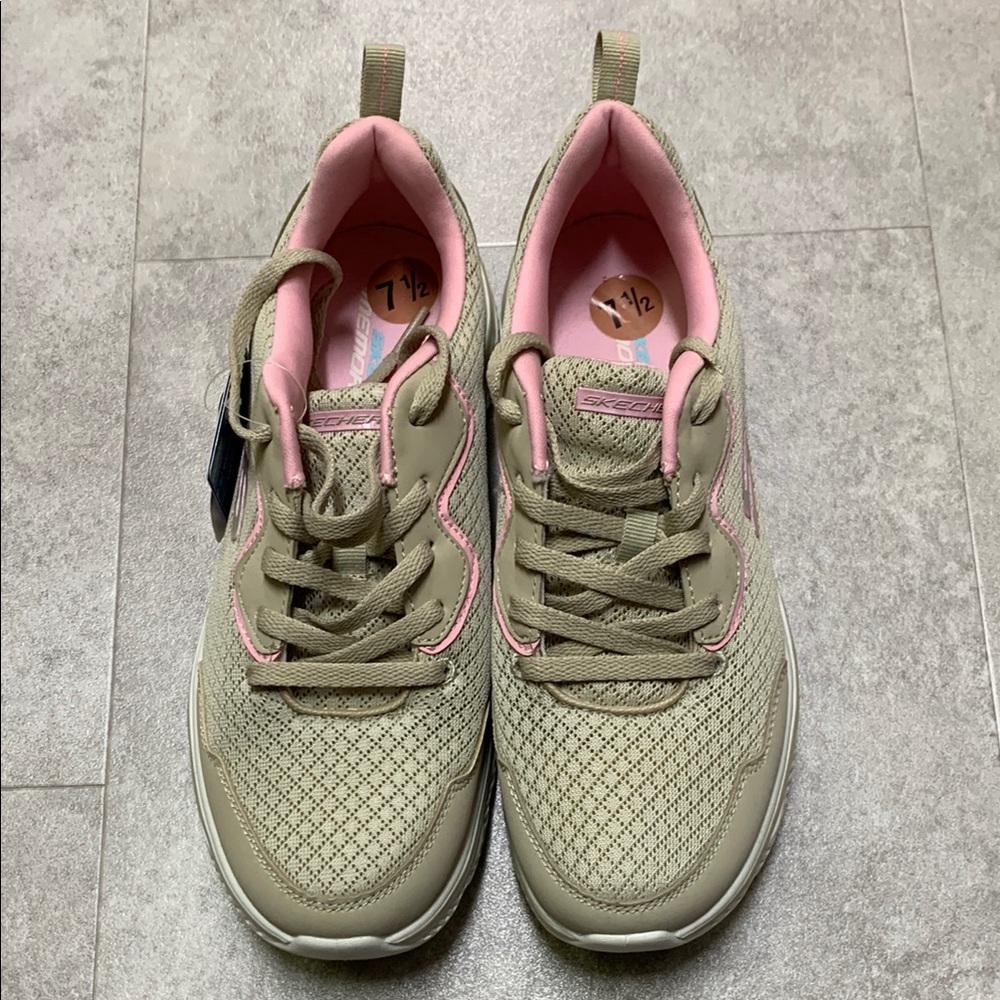 Skechers Pink and Tan Memory Foam Sneakers